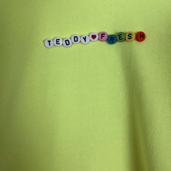 Teddy Fresh‎ Hoodie Womens XL Highlighter Neon Yellow Cropped 100% Cotton Beaded - Picture 4 of 15